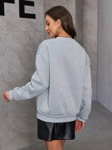 INAWLY 女士純色簡約日常穿搭長袖運動衫配蝴蝶結裝飾