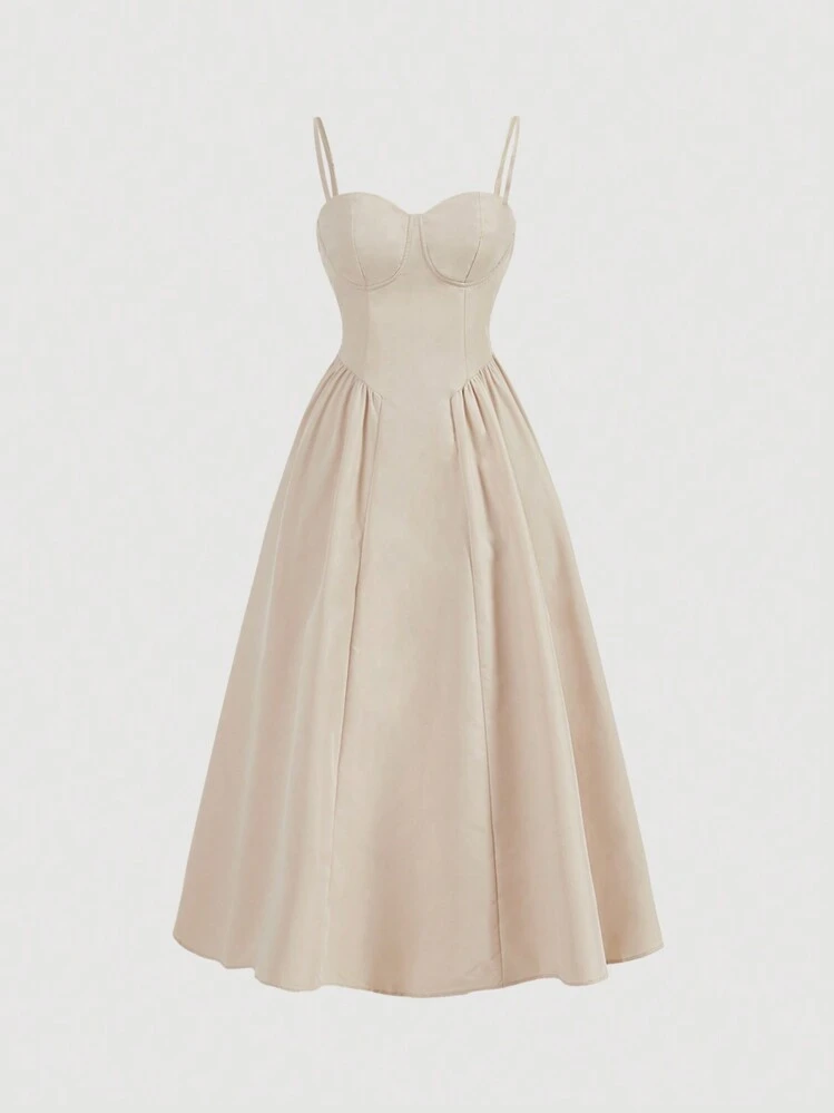 Aloruh Women's Summer Elegant Khaki Long Cami Dress,White Graduation Dress,Solid Color Midi Dress,,Business Casual Woman,Office Wear Women,Going Out,Date Night,Teacher Outfits For Women,Concert Outfit Women,Casual Long Dress,Beach Vacation Outfits For Women ,Birthday Dresses For Women,Prom Dress,Bridesmaid Dress,Weddings & Events - Apricot - View 1
