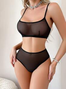 SHEIN 2件套女士网状性感内衣套装