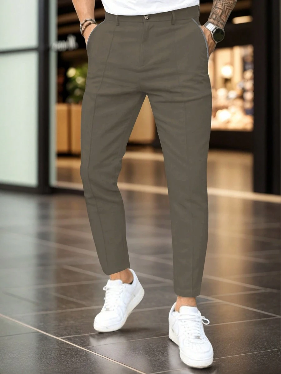 Manfinity Homme Men's Casual Solid Color Slim Fit Suit Pants - Brown - View 1