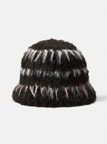 SHEIN ICON 1 件装 女士街头可爱毛绒拼色/拼接针织无檐便帽 适合休闲穿着 - 彩色 - 查看 5