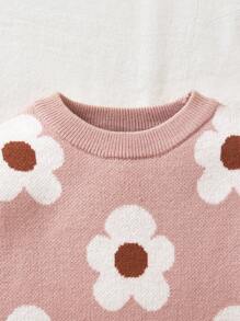 SHEIN Newborn Baby Girl Cute Floral Print Pink Footed Romper, Autumn & Winter