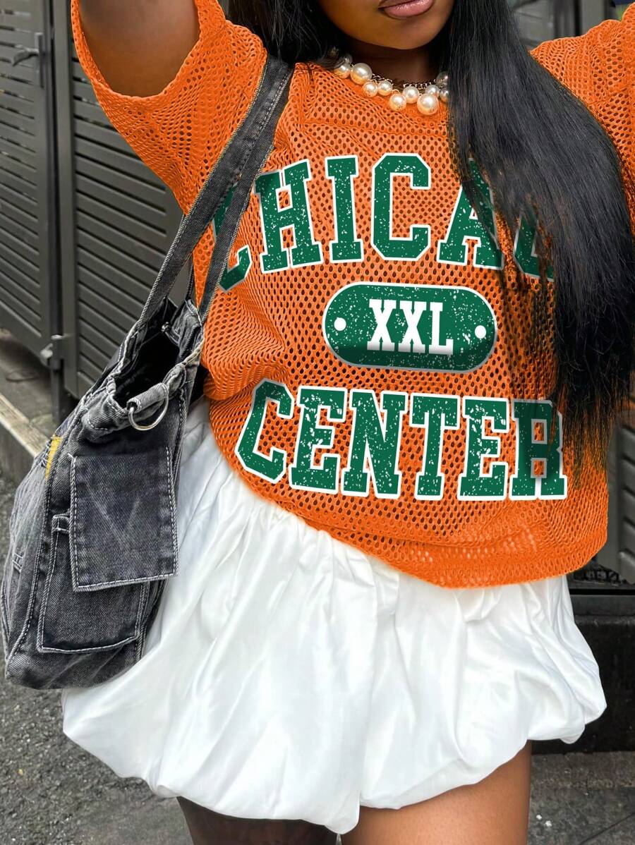 INAWLY Camiseta casual de manga corta con cuello redondo y estampado de letras para mujer de talla grande, blusas gráficas de verano para mujer