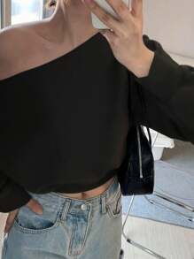 INAWLY Sudadera corta casual de unicolor para mujer, de manga larga, para primavera y otoño