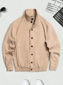 Manfinity Hypemode Men's Solid Color Button-Front Long Sleeve Minimalist Casual Jacket - Brown - View 1