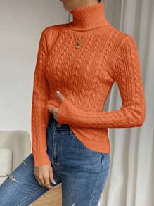 EMERY ROSE Suéter de cuello alto, ajustado y de color liso para otoño e invierno, tops de manga larga, jersey de punto para el otoño - Naranja - Ver 7