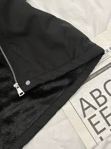 SHEIN Unity Casual Fluffy Collar Drawstring Waist Hooded Padded Padded Coat, Winter Clothes Fall Cloth For Women