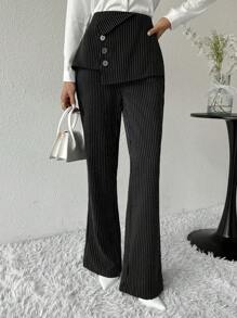 Modelyn Women's Simple Front Button Striped Casual Pants, Daily Wear - Multicolor - View 4