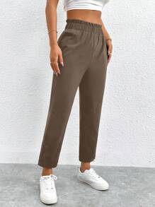 SHEIN PETITE Solid Elastic Waist Cropped Pants