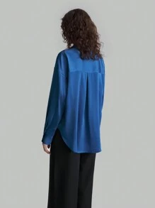 Ontre Women's Contrast Collar Long Sleeve Embroidered Pocket Shirt,  Autumn Back To School Clothes