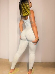 INAWLY Women's Solid Color Spaghetti Strap Minimalist Casual Romper - Light Grey - View 2