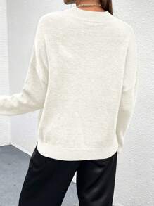 Pariaura Solid Color Long Sleeve Pullover Sweater,Long Sleeve Tops Knit Pullover Fall Winter Sweater - White - View 2
