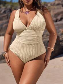 Swim Chiccia Bộ đồ bơi một mảnh thời trang bó sát cỡ lớn mùa hè - Màu be - Xem 7