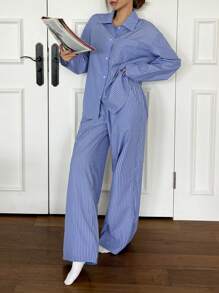 DAZY Conjunto de pijama casual a rayas minimalista