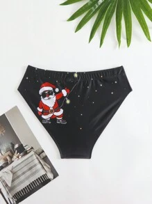 Men's Santa Claus Print Drawstring Swim Briefs, For Christmas