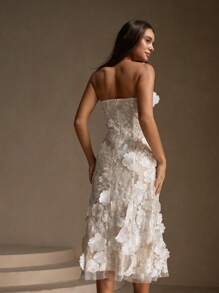 Anewsta 女士优雅白色抹胸网眼花卉装饰晚礼服 - 白色 - 查看 2