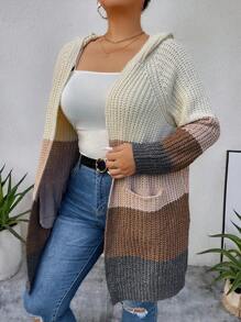 Calvaya Cộng với kích thước sọc tương phản thiết kế màu sắc áo khoác cardigan dáng rộng thông thường - Nhiều màu - Xem 4