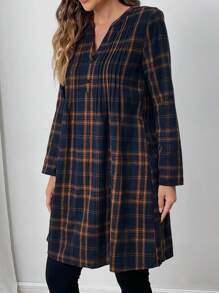 EMERY ROSE Fall Women Clothes Women's Front Button Long Sleeve Plaid Casual Mini Dress