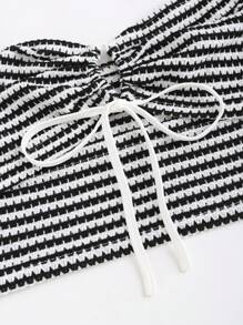 Sweetra 女士夏季条纹系带镂空休闲抹胸 - 黑與白 - 查看 3