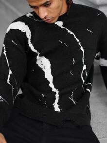 Manfinity Homme 男士圆领长袖简约针织毛衣，休闲日常穿着 - 彩色 - 查看 3