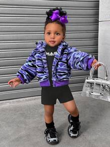 SHEIN Explorewe Baby Girls Y2K Style Warm Fluffy Thicken Casual Sports Street Jacket, Violet - Multicolor - View 6