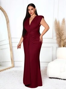 SHEIN SXY 大码夏季优雅纯色褶皱修身连衣裙