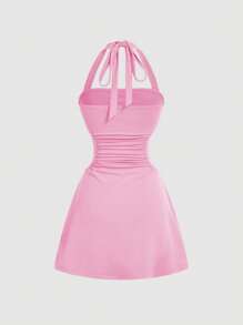 SHEIN MOD Vestido midi de mujer de línea A con escote halter en color rosa