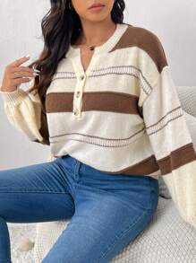 SHEIN Frenchy 大码秋季休闲拼色针织毛衣 - 彩色 - 查看 2