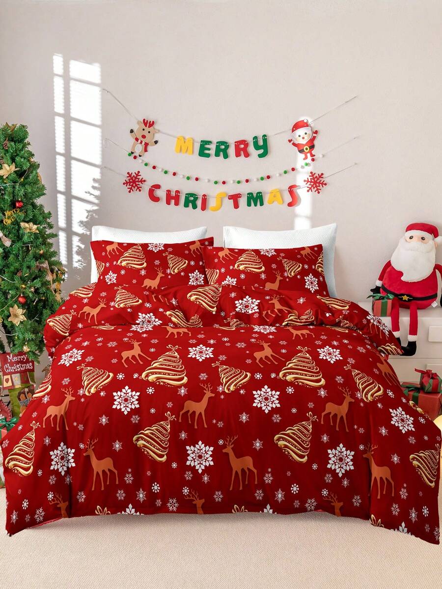3pcs Christmas Polyester Printed Bedding Set - Multicolor - View 1