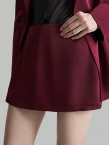 Ontre Bộ đồ vest nữ 2 món, áo khoác Angora dáng rộng màu đỏ và chân váy midi, trang phục công sở thanh lịch - Gỗ đỏ - Xem 5