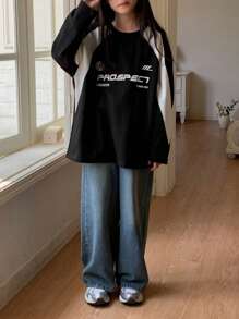 DAZY Tween Girl Color-Block Letter Graphic Round Neck T-Shirt