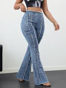 SHEIN Tall Women's Sexy Skinny Flare Leg Stretch Denim Jeans, Blue - Light Wash - View 1