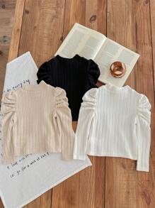 SHEIN LMoss Kids LMoss 3pcs Baby Girls Cute Simple Solid Color Knit Long Sleeve Tops, Autumn/Winter