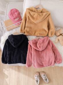 SHEIN Leap Crew 3pcs Young Girl Knitted Solid Color Hooded Loose Casual Jacket Set,In Fall/Winter - Multicolor - View 2