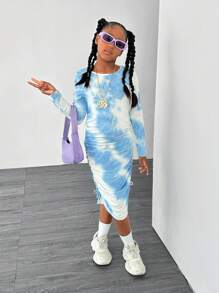 SHEIN Explorewe Tween Girl Allover Print Long Sleeve Dress - Multicolor - View 5