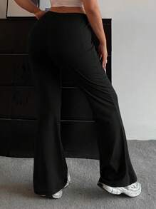 POPSWAY Pantalones casuales informales de talla grande para mujer, de unicolor, con cintura con cordón y campana
