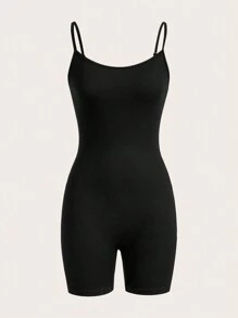 SHEIN Essnce  Women's Summer New Free People Women Jumpsuits Back To School Clothes Workout Women Sets Teacher Clothes Business Professional Tights Pride Outfits Sweatpants Business Casual Clothes Set Leggings Going Out Sets Airport Outfit Biker Shorts Women Rompers Leggings Fashion Casual Sports Black 2-Piece Cami Shorts And Trousers Bodycon Jumpsuit - Black - View 11