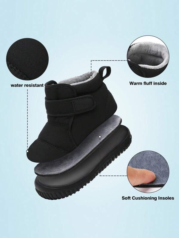 Gefütterte Winterschnee-Stiefel mit weichem Plüschfutter für Kleinkinder, rutschfeste Gummisohle