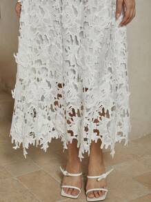 Anewsta Váy ren dài tay màu trắng khoét sâu cho phụ nữ dự tiệc ngày lễ Maxi Trang phục nữ - trắng - Xem 4