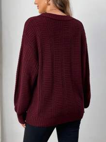 EMERY ROSE Women's Textured Long Sleeve V-Neck Cardigan Sweater - Burgundy - View 2