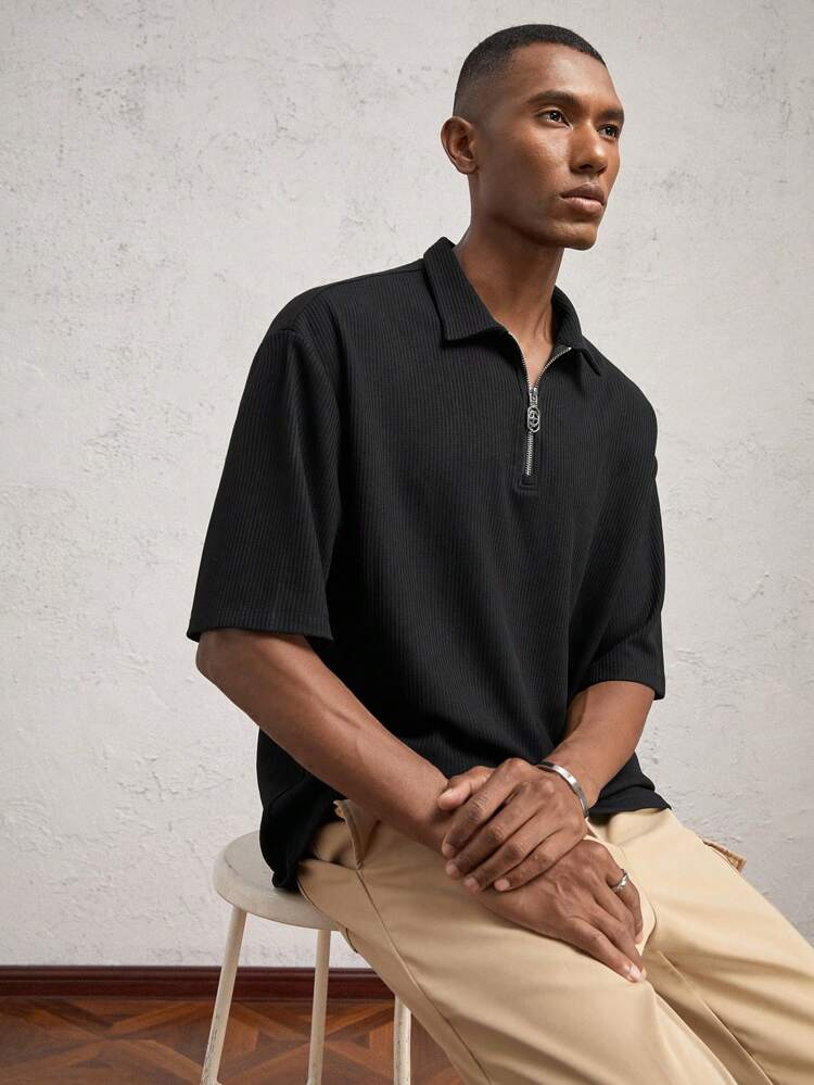 Men's Slim Fit Casual Collared Short Sleeve Polo Shirt, Suitable For Daily Wear