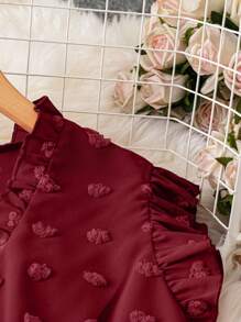 SHEIN LUNE 大码夏季休闲纯色盖袖衬衫 - 酒紅色 - 查看 3