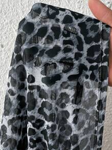 SHEIN EZwear 女士豹纹网眼褶皱腰短款吊带背心 - 灰色 - 查看 7