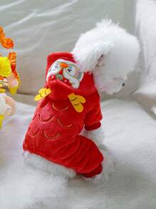 PETSIN 1pc Cute 4-Legged Red Plush Warm Transformation Costume For Dogs, Autumn/Winter - Red - View 4