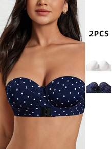 2pcs Underwire Bandeau Bras For Women - Blue and White - View 1
