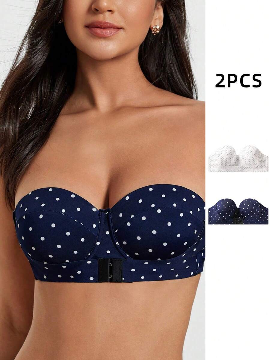 2pcs Underwire Bandeau Bras For Women - Blue and White - View 1