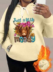 Calvaya Plus Size Letter Print Pocket Sweatshirt, Casual Daily Wear Pullover Fall - Apricot - View 1