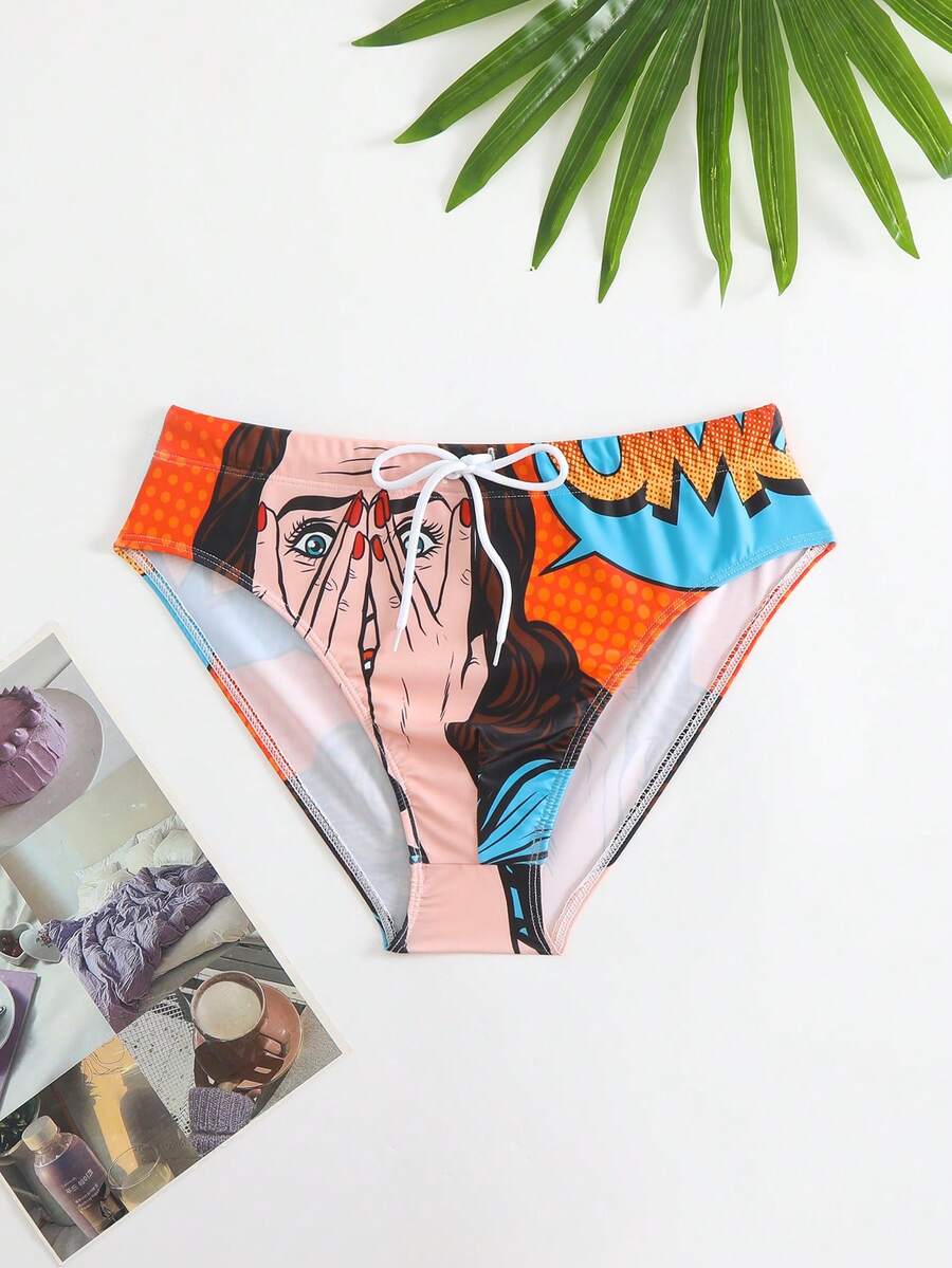 Quần bơi cạp rút họa tiết đồ họa dành cho nam - Đỏ - Xem 1