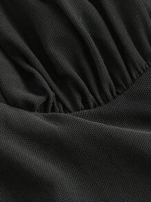 SHEIN MOD 女士褶饰黑色吊带连衣裙、优雅连衣裙、海盗连衣裙、女巫连衣裙、黑色返校节连衣裙、优雅女士连衣裙、仙女服装连衣裙 - 黑色 - 查看 8