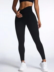 Women Solid Color High Waist Daily Fitness Seamless Leggings
